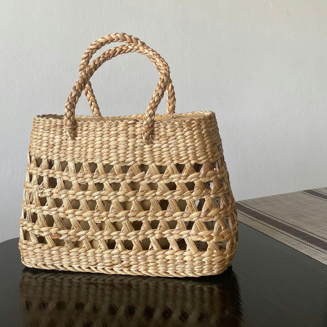 Handmade Water Hyacinth Boho Bag, Woven Basket, Beach Tote - Etsy