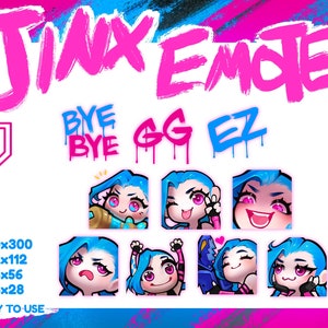 Jinx Emotes League of Legends Arcane Chibi Cute Discord Twitch YouTube