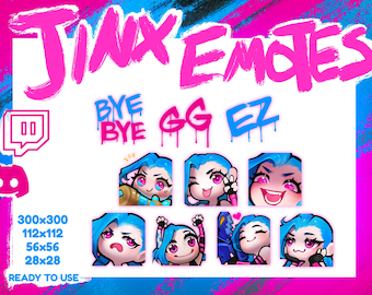 Jinx Emotes League of Legends Arcane Chibi Cute Discord Twitch YouTube