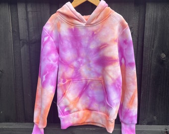 Kids and Adult Hoodie - Handmade Pink & Orange Ice Tie Dye