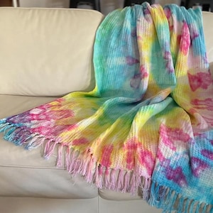 Handmade Ice Tie Dye Waffle Blanket/Throw
