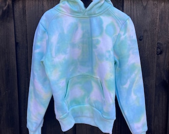 Kids and Adult Hoodie - Handmade Turquoise Blue and Yellow Ice Tie Dye