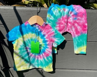 Babies and Toddlers - Handmade Tie Dye T-shirt and Short/Legging Set