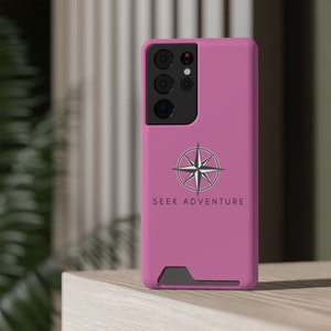 Seek Adventure カードホルダー付き携帯ケース - ピンクコンパスローズ