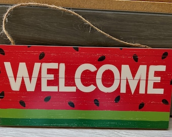 Watermelon welcome wreath sign - summer welcome sign - watermelon wreath -watermelon wreath attachment - fruit decor- red watermelon sign