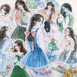 15 pezzi, grandi adesivi fantasy girl, forniture per diari, album, collage, artigianato, adesivi per pianificatori, adesivi per donne, bujo, adesivi per persone