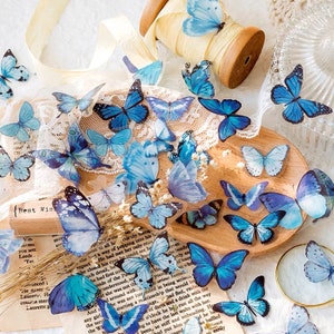 40 Stück, Schmetterling PET-Aufkleber, Journal Bedarf, Scrapbook, Collage, Basteln, Vintage, Junk Journal, Pink, Lila, Gelb, Grün, Blau, Braun