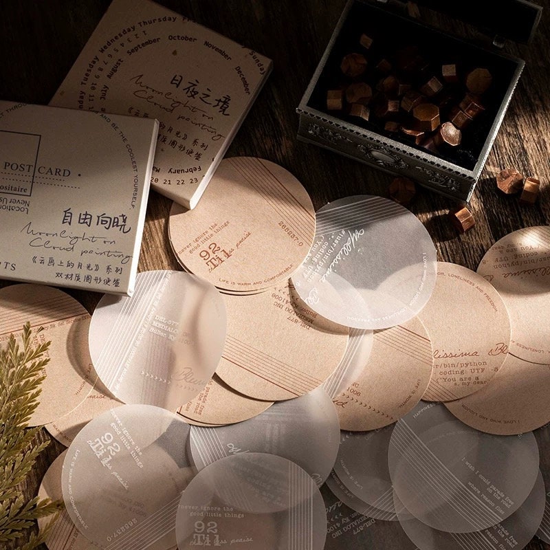 30 Sheets Circle Vellum Label Tags Memo Vintage Paper Etsy