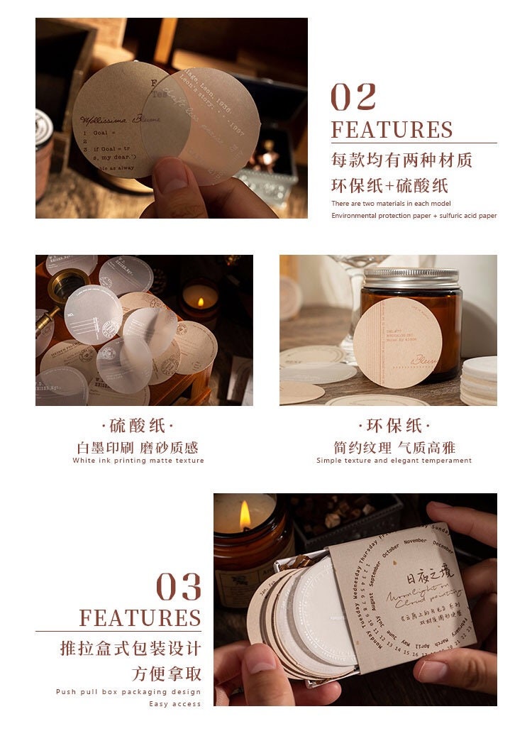 30 Sheets Circle Vellum Label Tags Memo Vintage Paper Etsy