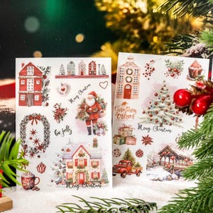 Lot de 2, autocollants de Noël à enduire, transfert, autocollant à imprimer, fournitures pour journaux, scrapbooking, collage, travaux manuels, journal indésirable, cloche de Noël, ST27