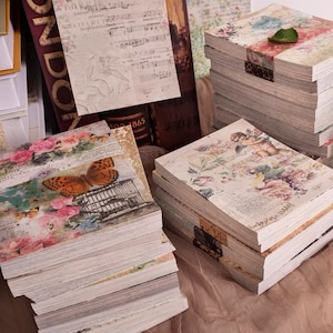 50 stuks, vintage papier, ephemera, achtergrondversiering, plakboek, collage, knutselen, rommeldagboek, tijdschriftbenodigdheden, Engels, bloemen, PP14