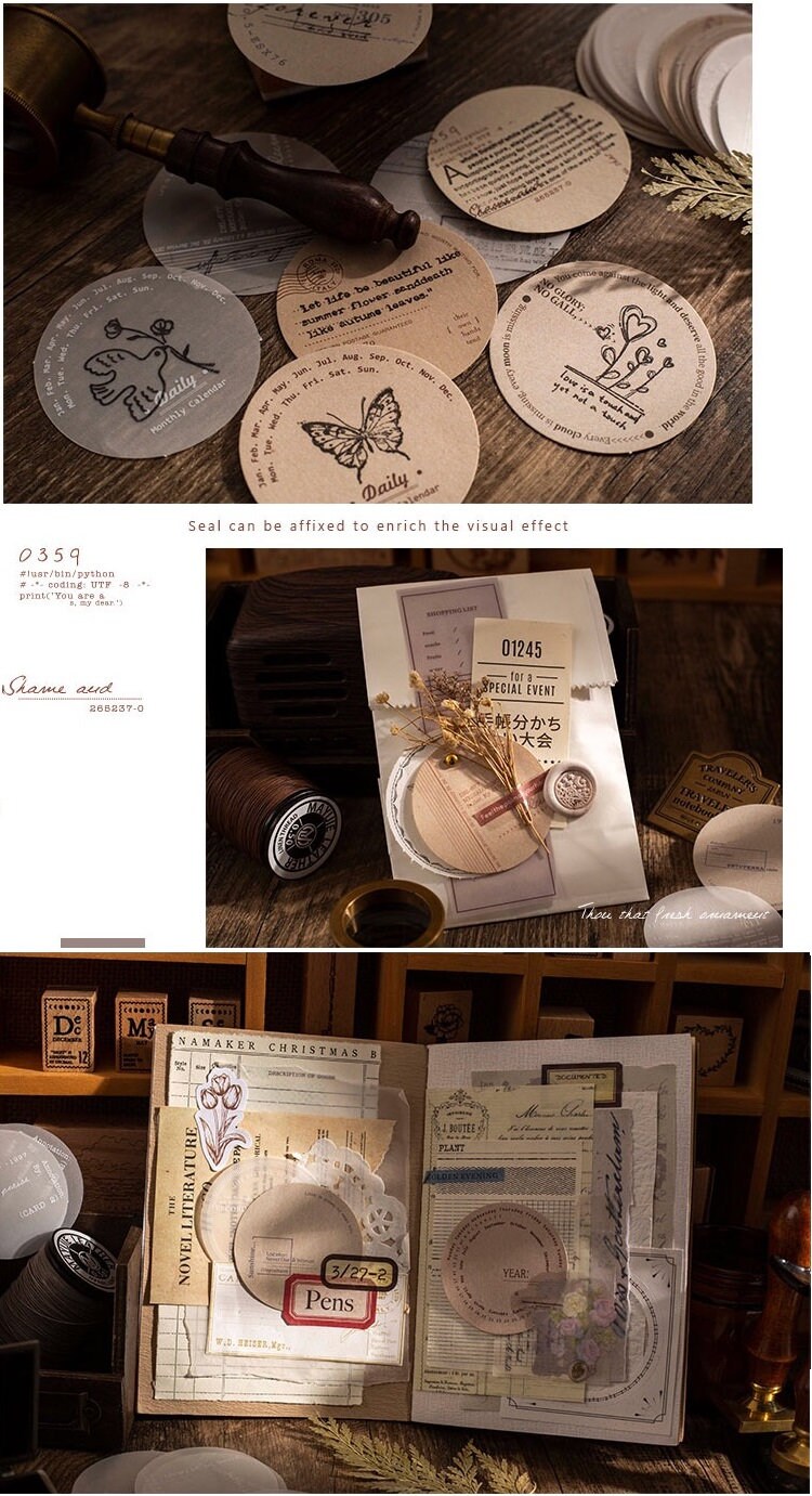 30 Sheets Circle Vellum Label Tags Memo Vintage Paper Etsy