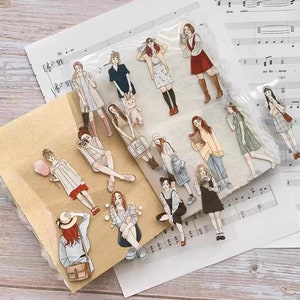 Muestra, Cinta adhesiva WindryR Everyday PET Girl, Suministros para diario, Scrapbooking, Collage, Cinta washi, pegatinas de personas, pegatinas para planificador, Pegatina de niña