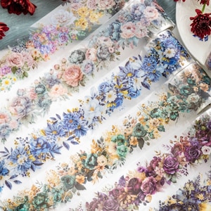 Rollo de 2 m, cinta adhesiva de PET con diseño de ramo vintage, suministros para diarios, álbumes de recortes, collages, manualidades, diarios basura, adornos florales, cinta de carrocero, TCH05