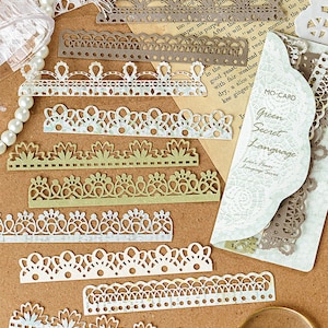 10 pcs Die-cut, Floral Lace Strip, Vintage Paper Ephemera, Scrapbook, Collage, Embellishment, Journal Supplies, Junk Journal, Craft, DC25