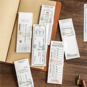 60 peças, Bilhete longo branco retrô, Papel vintage efêmero, Memorando, Scrapbooking, Artesanato, Colagem, Diário de lixo, Suprimentos de diário, LT03