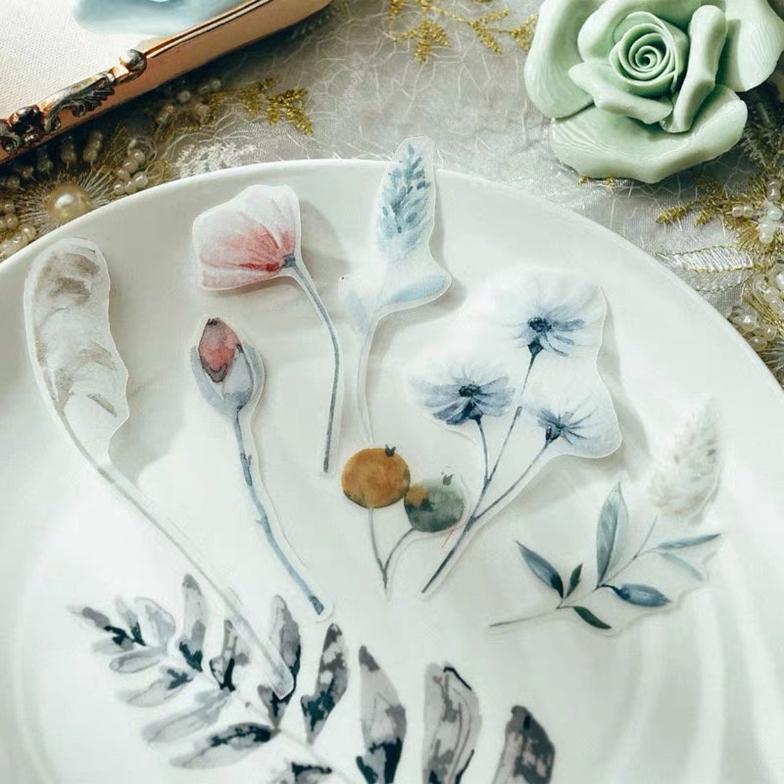 60pcs Vintage Vellum Stickers Flower Moon Quote Set Journal - Etsy