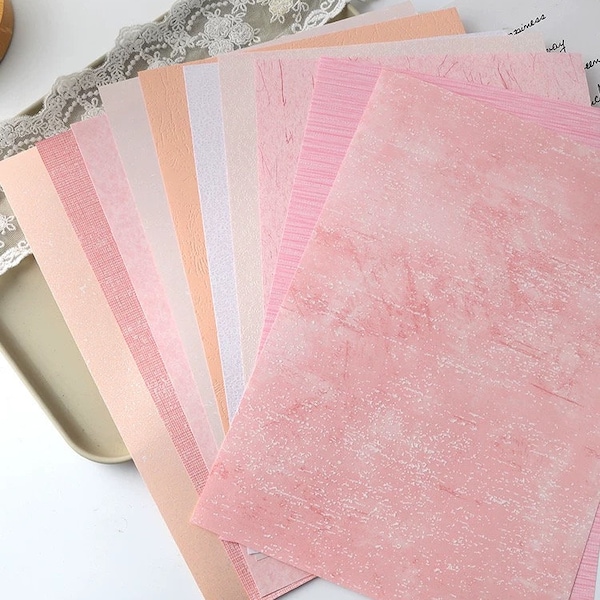 10 Sheet, Texture Paper Bundle Set, Sakura Pink, Scrapbook, Collage, Embellishment, journal supplies, Junk journal, Vintage Ephemera LY02