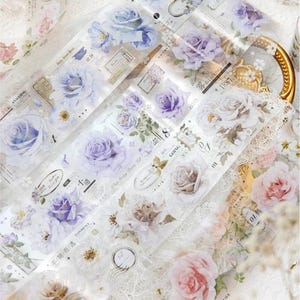 Rolo de 2 m, Fita PET com Rosas Retrô, Suprimentos para Diário, Scrapbook, Colagem, Artesanato, Diário de Suprimentos, Vintage, Adesivo de Buquê, Floral, Fita para Flores, TCH19