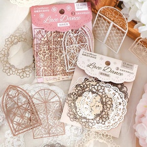 15 pièces, dentelle prédécoupée, fenêtre, lune, fleurs, fournitures de journal, vintage, éphémère, scrapbooking, collage, journal indésirable, création artistique, DC21