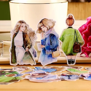 16 szt., Naklejki Blond Girl, Artykuły do dziennika, Scrapbooking, Kolaż, Rękodzieło, Naklejka do planera, Naklejka z ludźmi