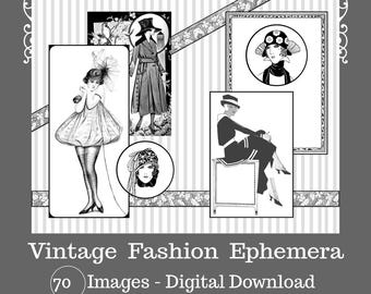 Vintage 1900s Ephemera: Schwarz & Weiss Bilder für Junk Journals (Digitaler Download)