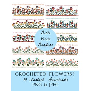 Bible Verse Border, Crocheted Flowers Scripture Quotes, Christian Crafts, Floral PNG, Scripture Instant Download