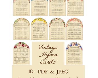 Paquete de himnos antiguos, efímeras florales cristianas para scrapbooking (descarga digital)