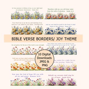 Bordes con versículos bíblicos, imágenes prediseñadas florales cristianas, arte bíblico, arte basado en la fe, JPEG y PNG