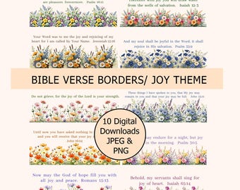 Papelería cristiana, borde con versículos bíblicos, paquete de imágenes prediseñadas religiosas, descarga instantánea, JPEG y PNG