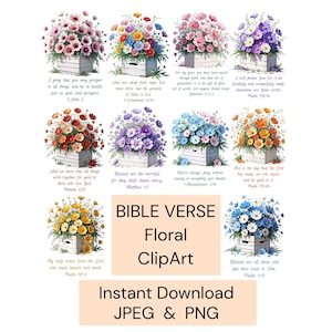 Bible Verse Clipart Bundle, Scripture Floral Designs, Inspirational Christian Quotes for Crafting