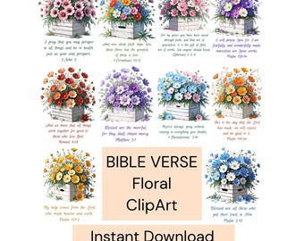 Paquete de imágenes prediseñadas de versículos bíblicos, diseños florales de las Escrituras y citas cristianas inspiradoras para manualidades.