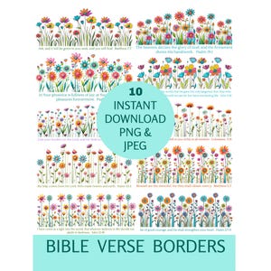 Bible Verse Borders, Scripture PNG, Whimsical Flowers, Christian Craft Supplies