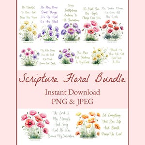 Scripture PNG Clipart Bundle, Christian Card Crafts, Flowers Instant Download, Bible Verse JPEG