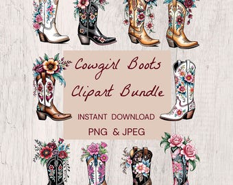 Cowgirl Boots Clipart Bundle, Western Boot PNG,