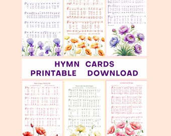 Tarjetas de himnos, impresiones florales de arte cristiano, 6 archivos PDF de descarga instantánea