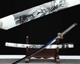 handmade Katana - Japanese Samurai Sword - Quan Tang - Samurai Sword Blue blade Samurai Sword Real Katana