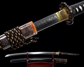 Handmade high-end katana Japanese samurai swords Real Sword T10 burnished edge pure copper gilt silver pearl fish skin wrapped Sharp Gift