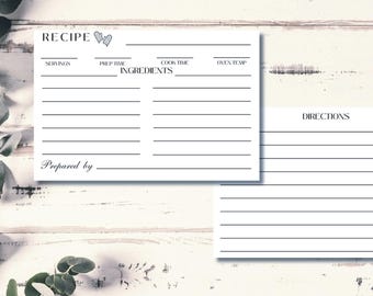 Printable Recipe Card Template, Editable Design, Minimalist Aesthetic, 4x6 Cards, Kitchen Recipes, Instant Download, DIY Recipe