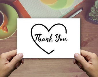 Heart Printable Thank You Cards, Thank You Notes, Cute Thank You Card, 5x7, 8x10, Digital Instant Delivery, Wedding Cards, Baby Shower, PNG