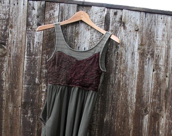 Kleid mit Spitze Boho Hippie Rave Festvial Clubwear upcycle GR S/M