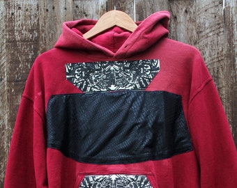 Hoodie hood sweater red / unisex Shibori Punk Psy Goa Trance Tekno Rave Wear size S/meter