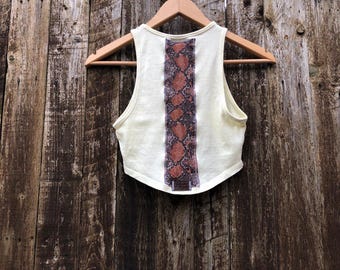 Upcycled Crop Top GR XS / S Snake Schlange Achsel Shirt Techno Punk Psy Goa Tekno Rave Wear