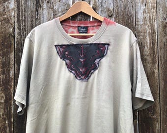 Upcycled Men's Top Size XXL 100% Cotton T-shirt Batik Punk Psy Goa Tribal Tekno Rave Wear