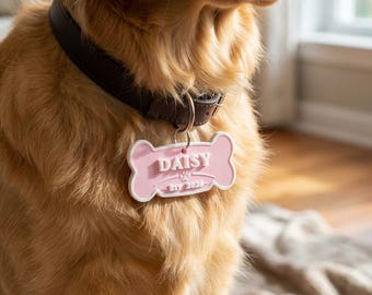 Custom 3D Printed Dog Collar Tag, Lightweight Pet Name Plate, Bone Shape, Key Ring