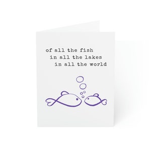 Lucky Us Tarjeta de felicitación, Tarjeta de compromiso, Tarjeta de día de San Valentín, Pez púrpura, San Valentín divertido, Tarjetas de amor, Amante del lago, Tarjeta de aniversario