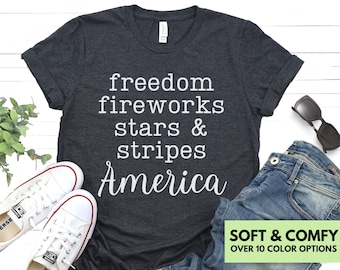 Freedom Fireworks Stars & Stripes Shirt for 4th of July - Perfect Family T-Shirt for Independence Day Celebration - America Summer Tshirt