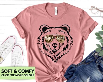 Mama Bear Leopard Print Shirt Gift for Mother's Day - Mama Bear T Shirt Birthday Gift for Mom - Leopard Print T-Shirt Gift from Kids -