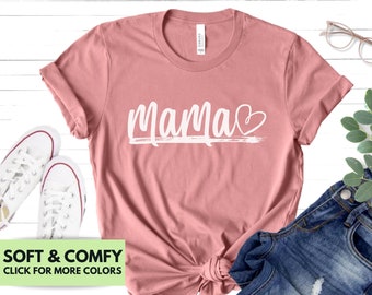 Mama Heart Shirt For Mother's Day, Mama Tshirt Gift for Mom From Kids on Birthday, Cute Heart T-Shirt for Mama tee