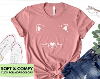 Cat Face Shirt For Women - Gift for Cat Lover for Birthday - Cat Mom Tshirt for Her - Cat T Shirt for Her - Gift for Cat Owner